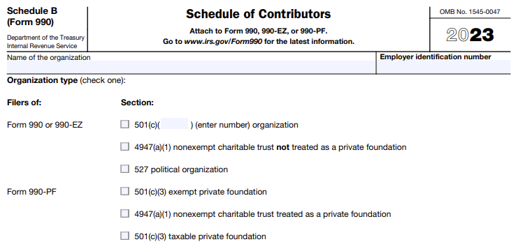 Form 990-PF Schedule B